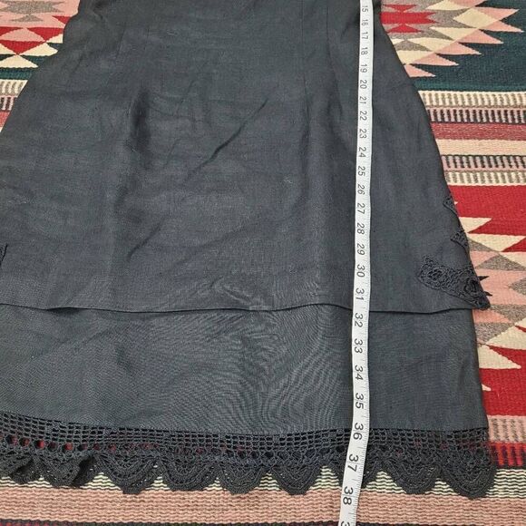 Vintage Geary Roark Black Linen Sheath Dress Sz 14 M/L Sleeveless Crochet Classy - Picture 8 of 8
